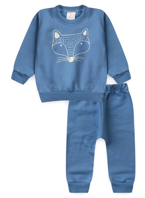 conjunto infantil inverno moletom peluciado calca saruel raposa duma kids azul envelhecido