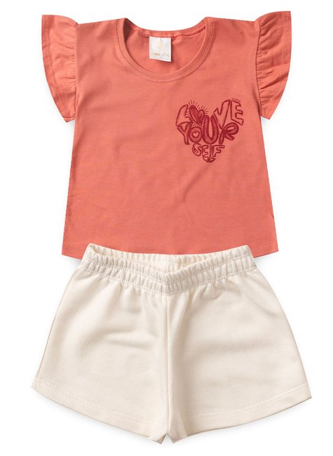conjunto infantil verao frufru love your duma kids coral