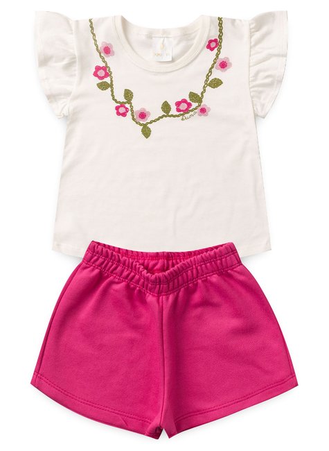 conjunto infantil verao frufru colar floral duma kids off white