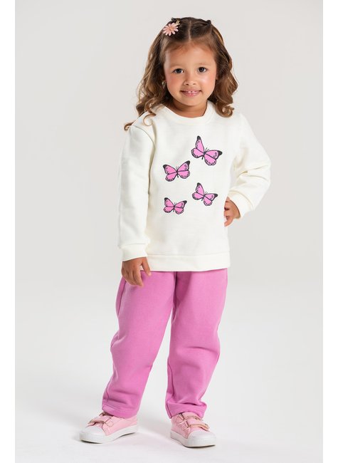 conjunto infantil inverno moletom peluciado estampado borboletas duma kids