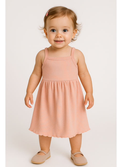 vestido infantil verao alcinha canelado duma kids pessego