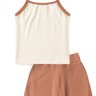 conjunto infantil verao alcinha e shorts saia canelado duma kids mocha
