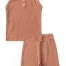 Conjunto Infantil Verao Regata Peitilho e Shorts Canelado Duma Kids Mocha Mousse